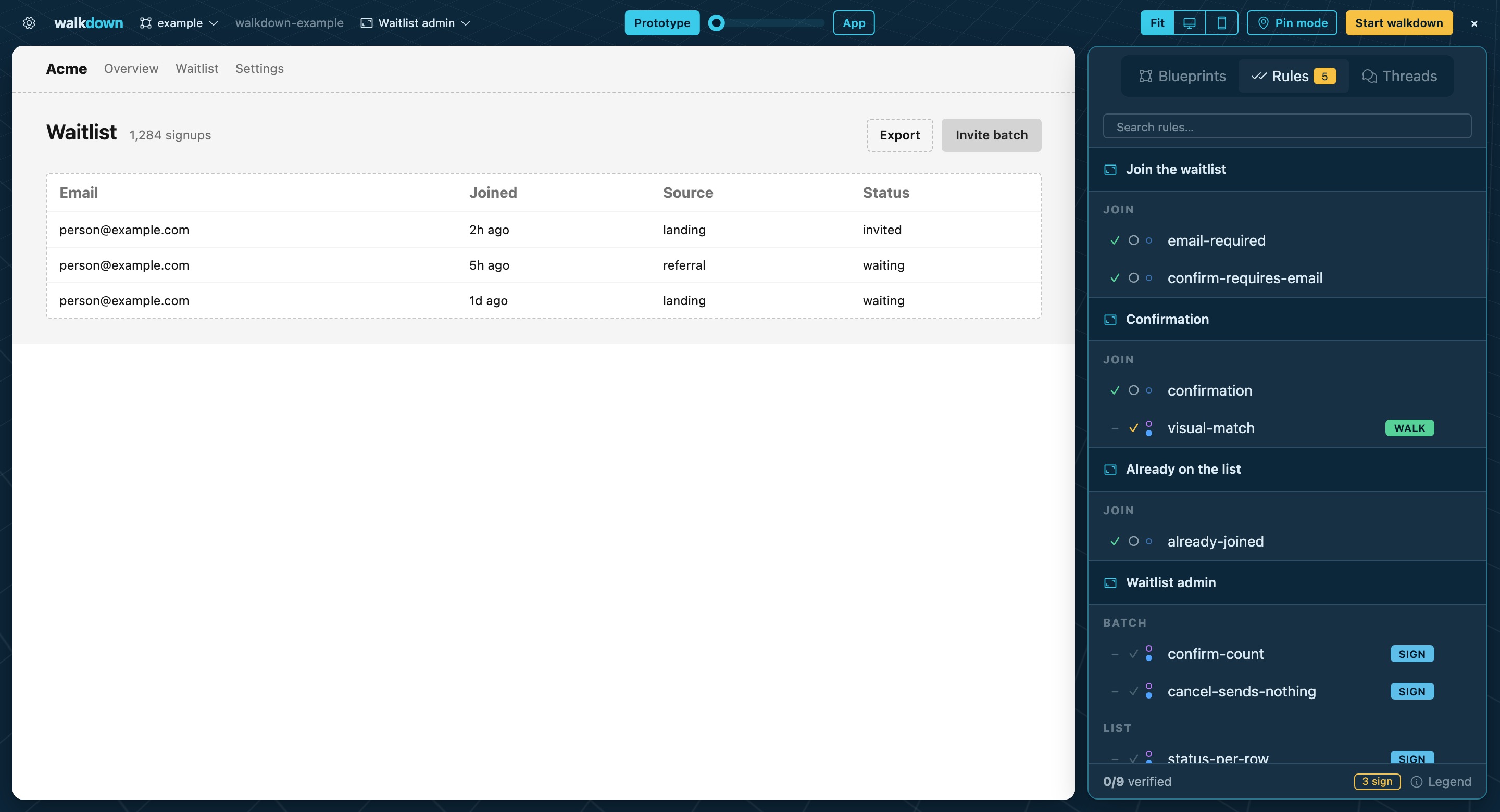The original waitlist prototype at the same viewport.